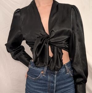 faux silk black blouse